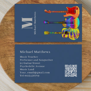 Carte De Visite Guitare Teacher Musicien Personnalisé QR Code