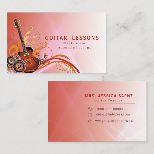 Carte De Visite Guitariste stylé Joueur guitare enseignant (Devant / Derrière)