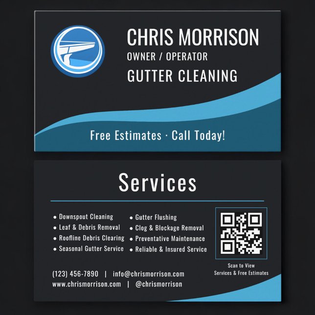 Carte De Visite Gutter Cleaning Service QR Code (Créateur téléchargé)