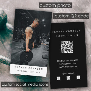 Carte De Visite Gym Personal Trainer Fitness Photo QR Code