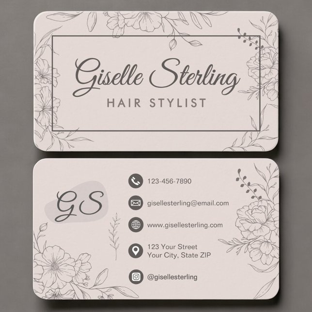Carte De Visite Hair Stylist Blush Pink Floral (Créateur téléchargé)