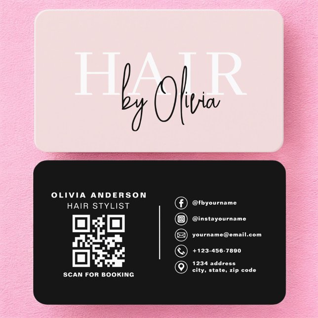 Carte De Visite  Hair Stylist Blush Pink QR Code (Créateur téléchargé)