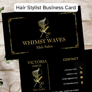 Carte De Visite Hair Stylist Chic Black & Gold Beauty Salon