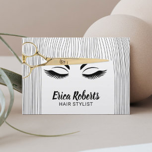 Carte De Visite Hair Stylist Gold Ciseau & Girl Coiffeur Salon