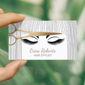 Carte De Visite Hair Stylist Gold Ciseau & Girl Coiffeur Salon