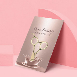 Carte De Visite Hair Stylist Gold Ciseau Rose moderne Gold Splash