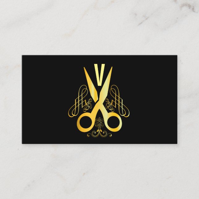 Carte De Visite Hair Stylist Gold Ciseau & Salon de beauté (Devant)