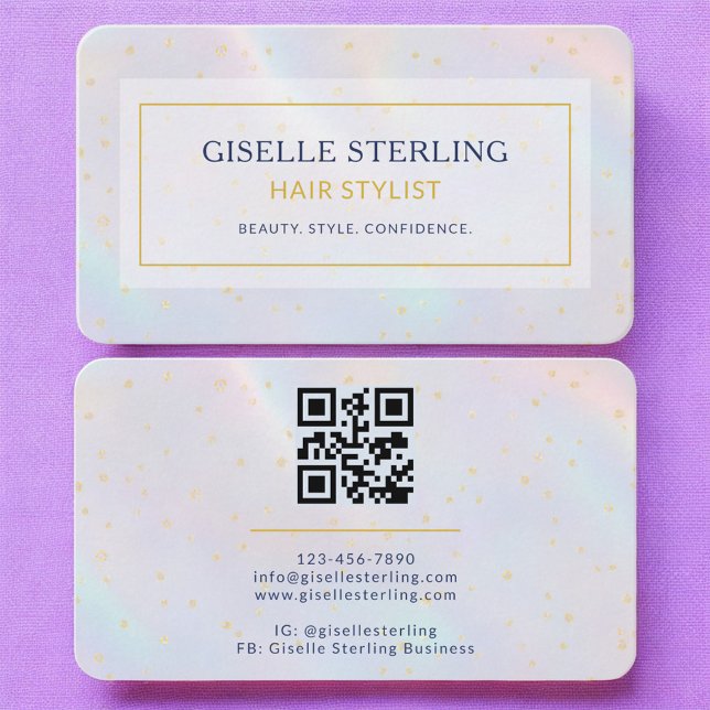 Carte De Visite Hair Stylist Holographic QR Code (Créateur téléchargé)