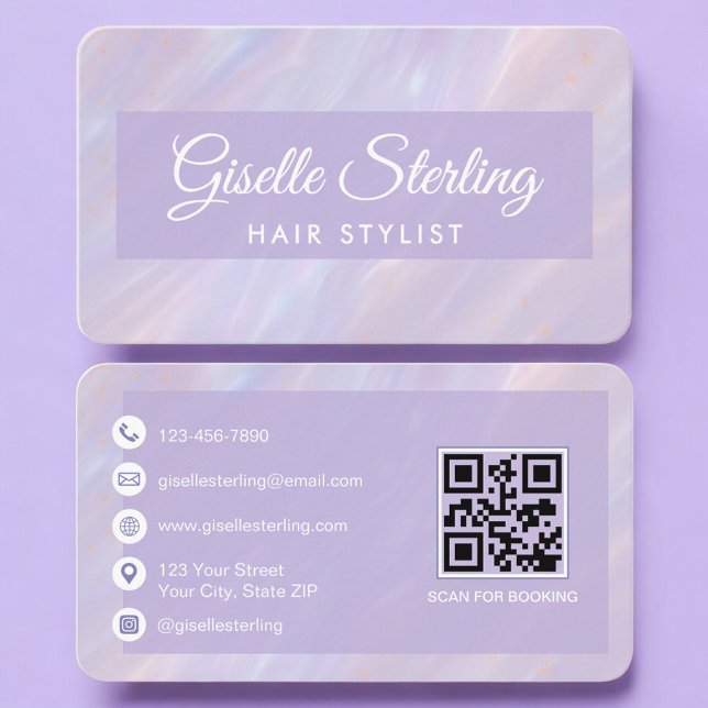 Carte De Visite Hair Stylist Iridescent QR Code Professional (Créateur téléchargé)