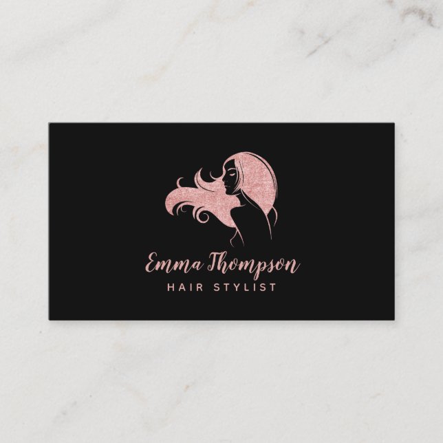 Carte De Visite Hair Stylist Professional Logo Beauté Black Rose (Devant)