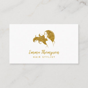 Carte De Visite Hair Stylist Professional Logo Blanc et or