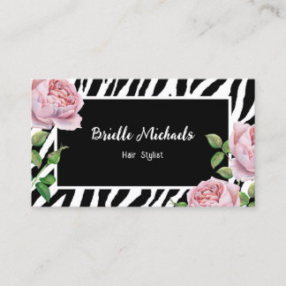Carte De Visite Hair Stylist Zebra Rose Glam
