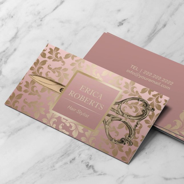 Carte De Visite Hair Styliste Antique Ciseau Rose Or Vintage (Créateur téléchargé)
