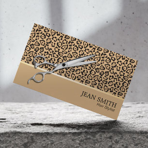 Carte De Visite Hair Styliste Ciseau Moderne Beige Leopard Salon
