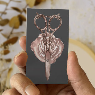 Carte De Visite Hair Styliste Rose Ciseau Or & Flower Salon