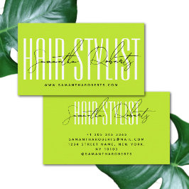 Carte De Visite Hair styliste typographie moderne script néon vert