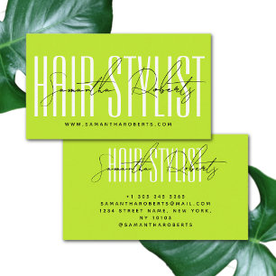 Carte De Visite Hair styliste typographie moderne script néon vert