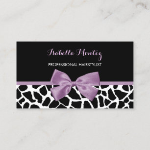 Carte De Visite Hairstylist Cute Giraffe Imprimer Lavande Bow pour