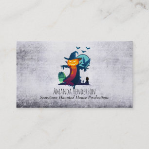 Carte De Visite Halloween Scarecrow With Bats Crow and Owl