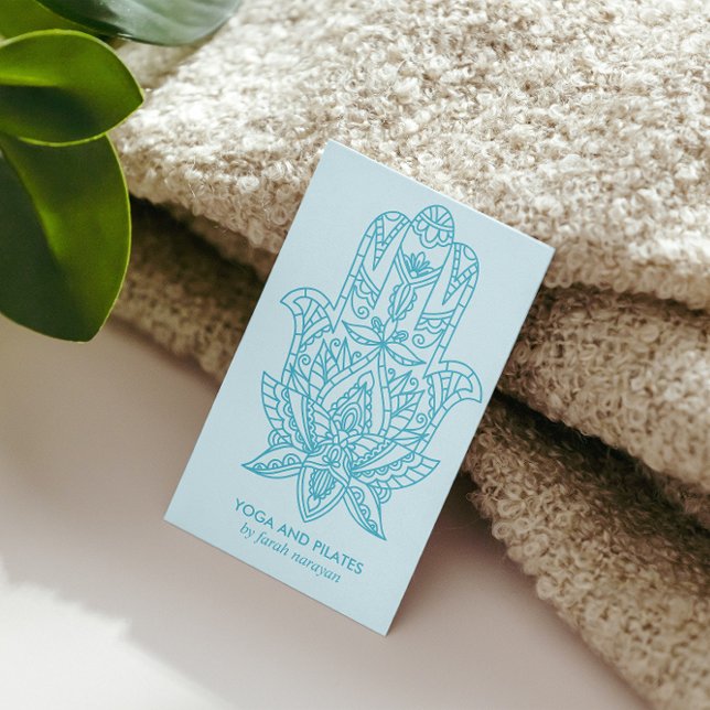 Carte De Visite Hamsa | Light Blue Wellness massage yoga holistiqu (Créateur téléchargé)