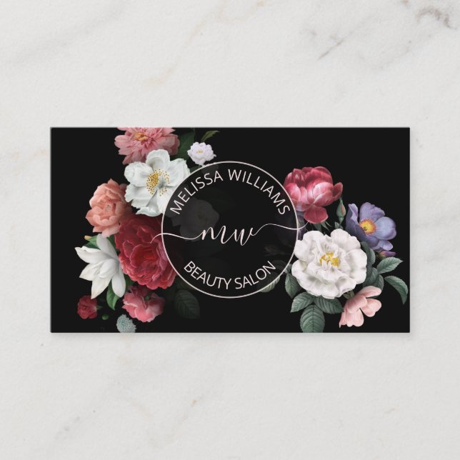 Carte De Visite Hand drawn Flowers Logo Black (Devant)