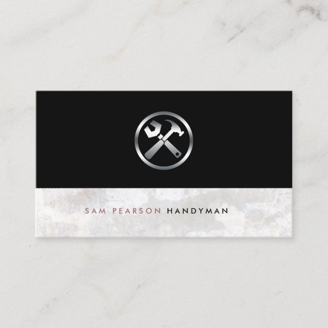 Carte De Visite Handyman Bold Outils de réparation en argent Icon  (Devant)