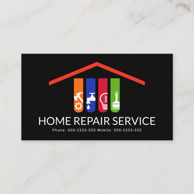 Carte De Visite Handyman Outils Bâtiment sur le toit (Devant)