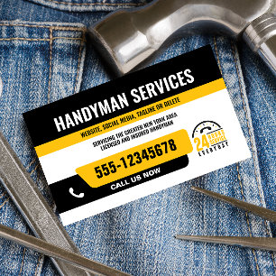 CARTE DE VISITE HANDYMAN REMPLACE GUY URGENT RÉPARATION NOIR JAUNE