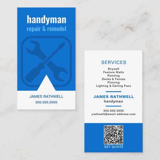 Carte De Visite Handyman Réparations Remodel | Code QR (Devant / Derrière)