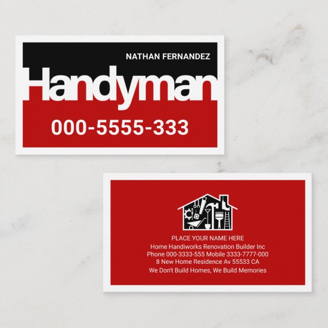 Carte De Visite Handyman Signage Frame Builder  (Devant / Derrière)