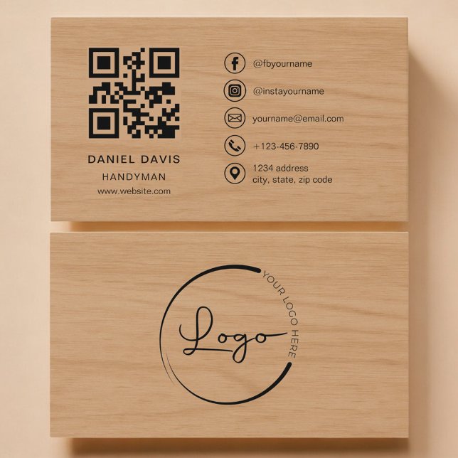 Carte De Visite Handyman Wood Professional QR Code (Créateur téléchargé)