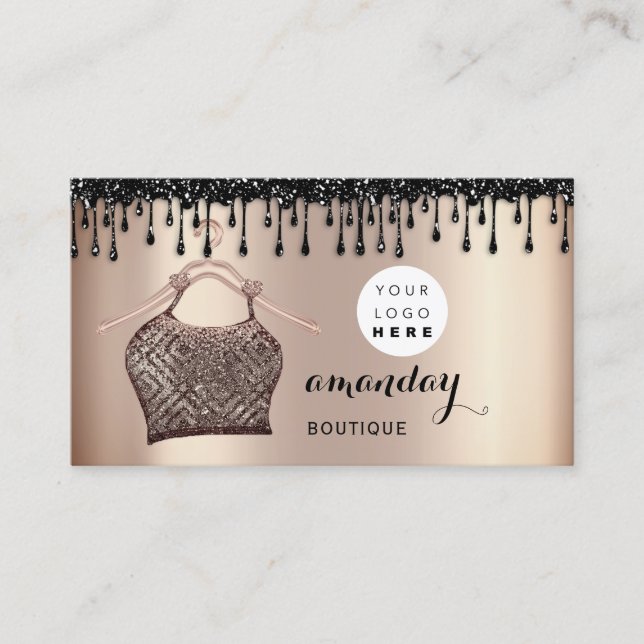 Carte De Visite Hanger de tissu Mode Boutique Rose Drio QR Logo (Devant)