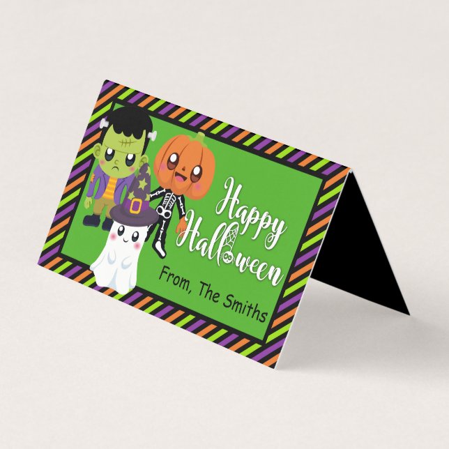 Carte De Visite Happy Halloween Treat Bag Topper avec monstres (Devant)