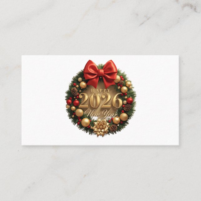 Carte De Visite happy new year 2026 elegant wreath business card (Devant)