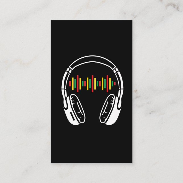 Carte De Visite Headphones Reggae Music Lover Rastafari Jamaïque (Devant)