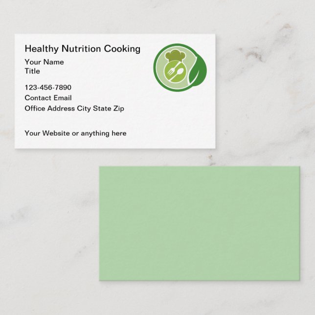 Carte De Visite Healthy Cooking And Nutrition Theme (Devant / Derrière)