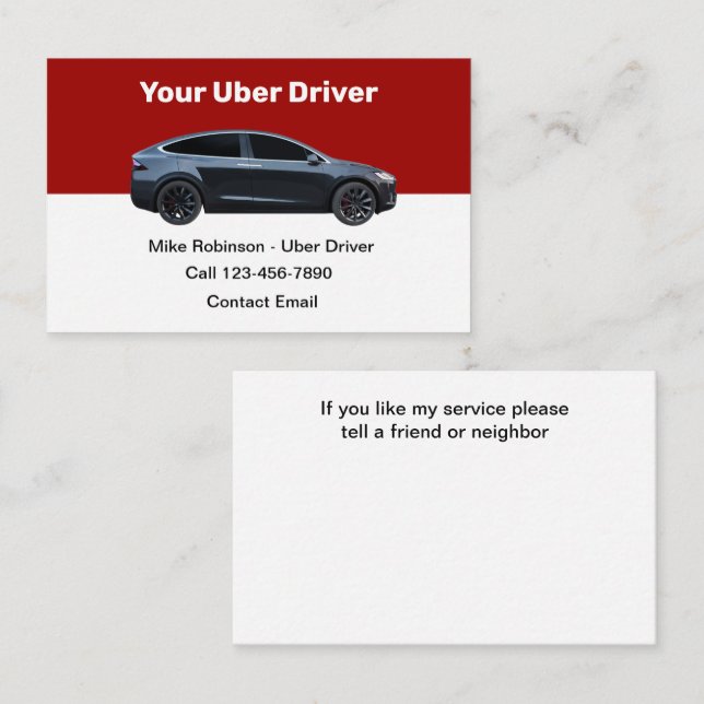 Carte De Visite Hébergement de conduite Uber moderne (Devant / Derrière)