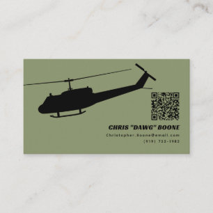Carte De Visite Hélicoptère Huey moderne noir et vert