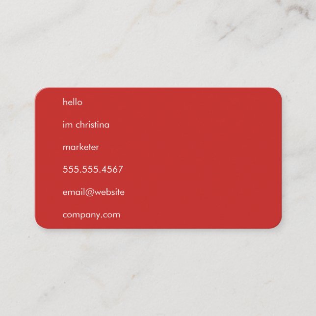 Carte De Visite Hello Simple Texte Rouge (Devant)