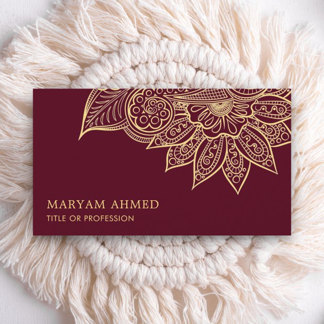 Carte De Visite Henné bordeaux or Mehndi islamique Mehndi (Créateur téléchargé)