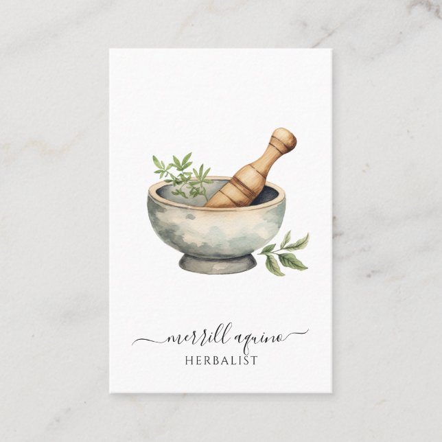 Carte De Visite Herbalist Natural Medicine Mortar Peston (Devant)