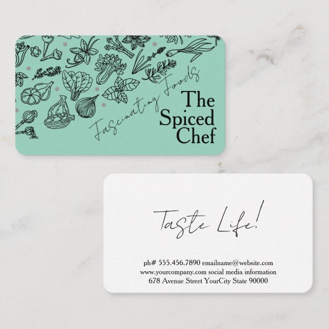 Carte De Visite Herbs Spices | Illustrations Hand Drawn | Culinary (Devant / Derrière)