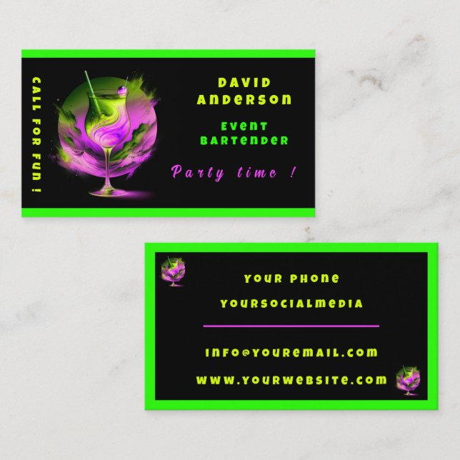 Carte De Visite Heure de Neon Party moderne Professionnel personna (Devant / Derrière)