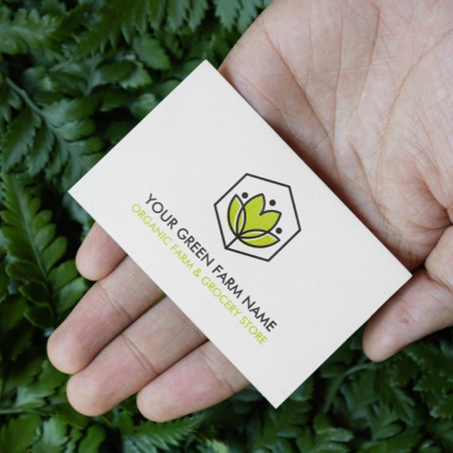 Carte De Visite Hexagone de fleurs biologiques Agriculteurs et agr (LEAF FLOWER HEXAGON FARMER ORGANIC AGRICULTURE LOGO )