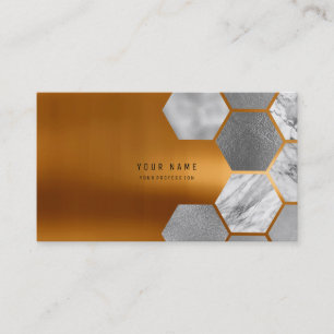 Carte De Visite Hexagone Or Acier Métallique Marbre Blanc Gris