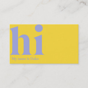 Carte de visite "hi" moderne en jaune et perwinkle
