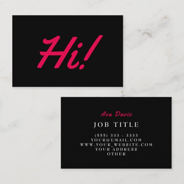 Carte De Visite Hi professionnel rose rouge noir (Devant / Derrière)