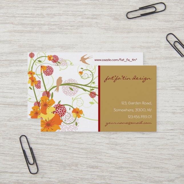 Carte De Visite Hibiscus et hirondelles Jardin floral élégant (Devant/Arrière en situation)