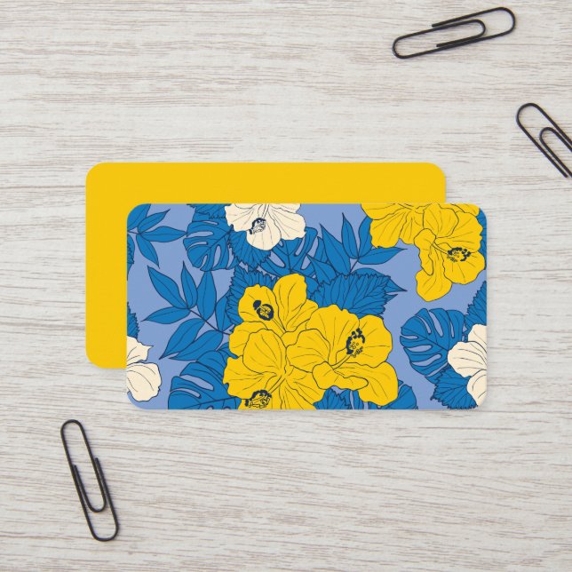 Carte De Visite Hibiscus fleurs et feuilles (Devant/Arrière en situation)