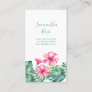 Carte De Visite Hibiscus rose Fleur Monstera Palm Feuilles personn